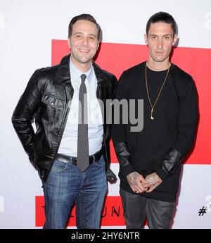 Michael Tully, Josh Hansen attending 'The Gunman' Los Angeles Premiere held at Regal Cinemas L.A. Live Stock Photo