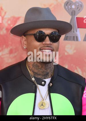 Chris Brown arriving at the 2015 iHeartRadio Music Awards held at the Shrine Auditorium Stock Photo