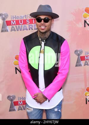 Chris Brown arriving at the 2015 iHeartRadio Music Awards held at the Shrine Auditorium Stock Photo