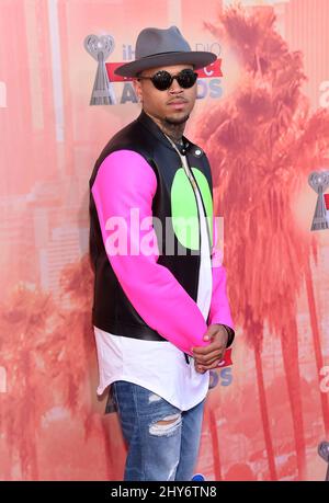 Chris Brown arriving at the 2015 iHeartRadio Music Awards held at the Shrine Auditorium Stock Photo