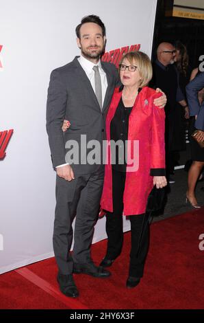 Charlie Cox. mother Trisha Cox attending the 'Daredevil' premiere in