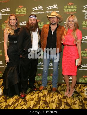 Korie Robertson, Willie Robertson, Jason Aldean, Brittany Kerr attends the opening night of Duck Commander The Musical at the Crown theater at Rio All-Suite Hotel & Casino on April 15, 2015 in Las Vegas, Nevada. Stock Photo