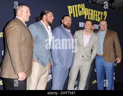 Clay Matthews, David Bakhtiari, Josh Sitton, T.J. Lang, Don Barc attending the world premiere of Pitch Perfect 2 in Los Angeles, California. Stock Photo