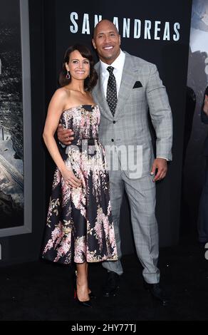 Carla Gugino and Dwayne Johnson attending the 'San Andreas' premiere held at the TCL Chinese Theatre in Los Angeles, USA.