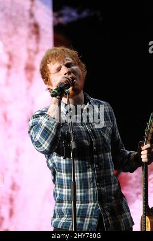 Ed Sheeran performing during Rock in Rio USA at MGM Resorts Festival Grounds in Las Vegas, USA. Stock Photo