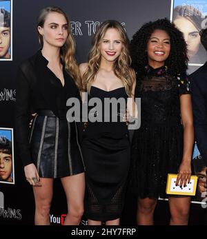 Cara Delevingne, Halston Sage, Jaz Sinclair attends the 'Paper Towns' Q&A hosted by YouTube Space LA Stock Photo