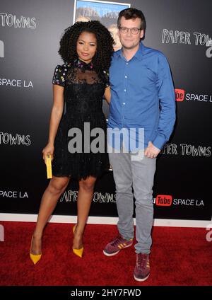 Jaz Sinclair, John Green attends the 'Paper Towns' Q&A hosted by YouTube Space LA Stock Photo