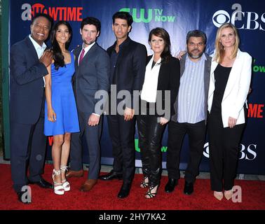 William Allen Young, Melanie Chandra, Ben Hollingsworth, Raza Jaffrey, Marcia Cross, Luis Guzman and Bonnie Somerville attending the CBS, The CW and Showtime Summer TCA press tour. Stock Photo