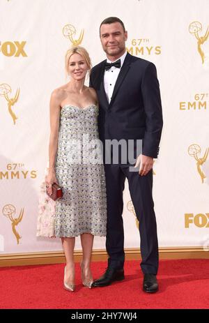 Naomi Watts and Liev Schreiber arrives at the 67th Primetime Emmy Awards on Sunday, Sept. 20, 2015, at the Microsoft Theater in Los Angeles. Stock Photo