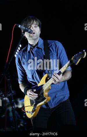 Ben Gibbard of Death Cab for Cutie performs during the Life is Beautiful festival on in Las Vegas, Sunday, Sept. 27, 2015. Stock Photo