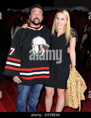 Kevin Smith, Jennifer Schwalbach Smith attending 'The Night Before' Los Angeles Premiere held at The Theatre At The Ace Hotel Stock Photo