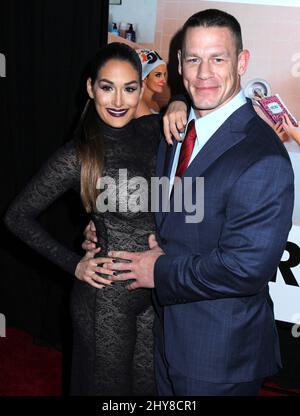 John Cena and Nikki Bella attends the premiere of 'Sisters' at the Ziegfeld Theatre on Tuesday, Dec. 8, 2015, in New York. Stock Photo