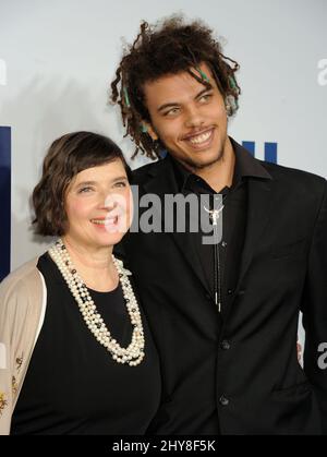 Isabella Rossellini and Roberto Rossellini Jr. attending the premiere of Joy in New York Stock Photo