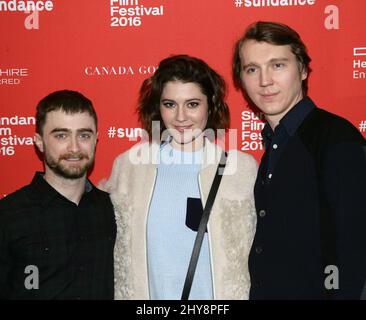 Daniel Radcliffe, Mary Elizabeth Winstead, Paul Dano during the Swiss Army Man Premiere at the Sundance Film Festival 2016, The Eccles Theatre in Park City Utah, USA. Stock Photo