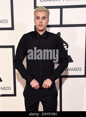 Justin Bieber arriving at the 58th Annual Grammy Awards held at Staples