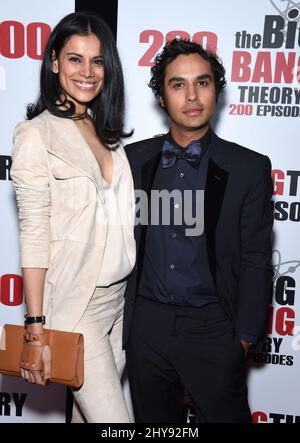 Kunal Nayyar & Neha Kapur attending 'The Big Bang Theory' Celebrates 200th Episode held at the Vibiana. Stock Photo