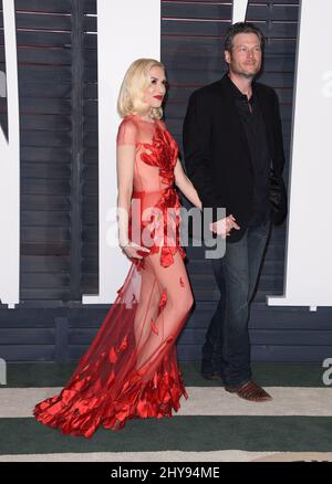 Gwen Stefani and Blake Shelton attending the 2016 Vanity Fair Oscar Party Hosted By Graydon Carter held at the Wallis Annenberg Center for the Performing Arts. Stock Photo