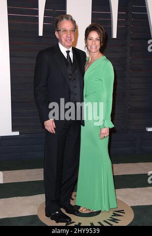 Tim Allen and Jane Hajduk attending the 2016 Vanity Fair Oscar Party Hosted By Graydon Carter held at the Wallis Annenberg Center for the Performing Arts Stock Photo