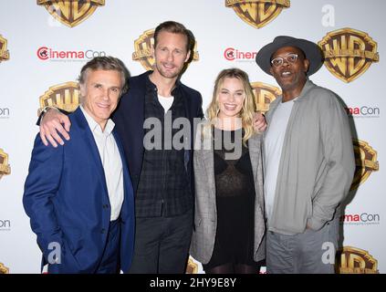 Christoph Waltz, Alexander Skarsgard, Margot Robbie and Samuel L. Jackson attending Warner Bros. Pictures Invites You To 'The Big Picture' an exclusive presentation highlighting the summer of 2016 and beyond held at The Colosseum at Caesars Palace during CinemaCon, the official convention of the National Association of Theatre Owners. Stock Photo