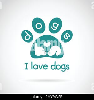 Vector image of an dog head design and spoor on white background. Stock Vector