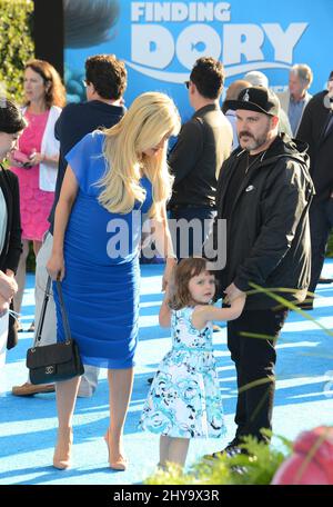 Holly Madison, Pasquale Rotella, Rainbow Aurora Rotella attending the Finding Dory World Premiere held at the El Capitan Theatre Stock Photo