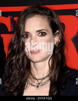 Winona Ryder attending the season premiere of Netflix's Stranger Things in Los Angeles, California. Stock Photo