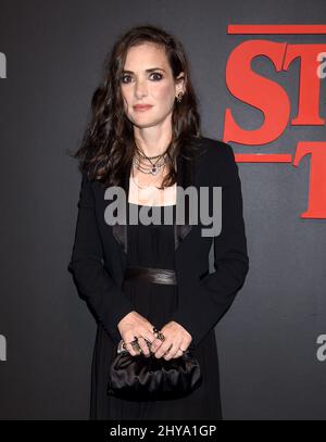 Winona Ryder attending the season premiere of Netflix's Stranger Things in Los Angeles, California. Stock Photo