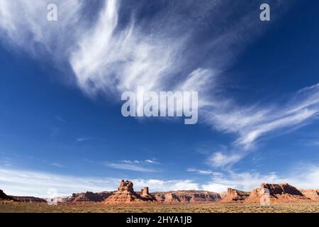 UT00923-00.....UTAH - Clouds over sandstone buttes in the Valley Of The Gods, Bears Ears National Monument. Stock Photo