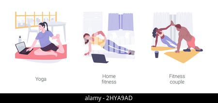 Home workout isolated cartoon vector illustrations set. Stock Vector