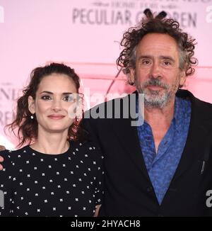 Winona Ryder and Tim Burton at Tim Burtons hand and footprint ceremony held at the TCL Chinese Theatre Imax Hollywood on Thursday, Sept. 8, 2016, in Los Angeles. Stock Photo