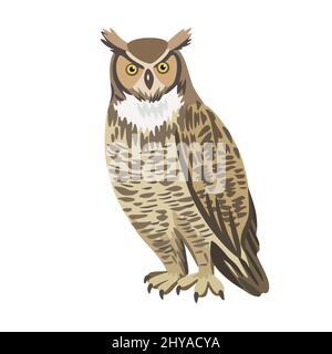 Vector cartoon virgin eagle owl isolated on white background.  Stock Vector