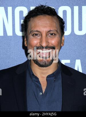 Aasif Mandvi attends the premiere of National Geographic Channel's, 'Years of Living Dangerously,' at the American Museum of Natural History on Wednesday, Sept. 21, 2016, in New York. Stock Photo