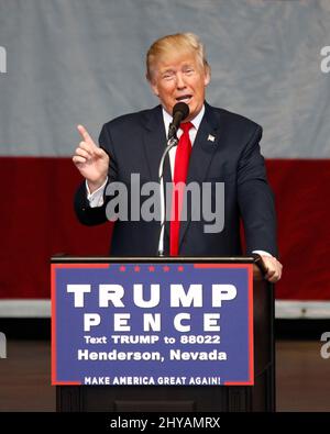 Donald Trump Republican Presidential candidate Donald Trump addresses supporters during a rally at the Henderson Pavilion Stock Photo