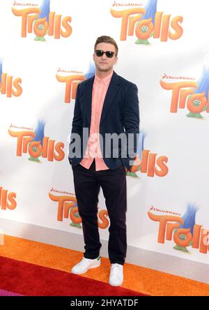 Justin Timberlake attending the Los Angeles premiere of Trolls Stock Photo