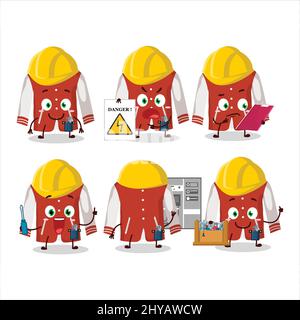 Professional Lineman red baseball jacket cartoon character with tools. Vector illustration Stock Vector