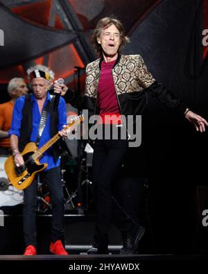 Mick Jagger of The Rolling Stones performs at The Rolling Stones in concert at the T-Mobile Arena Stock Photo