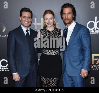 Edgar Ramirez, Bryce Dallas Howard and Matthew McConaughey attending the 20th annual Hollywood Film Awards at the Beverly Hilton Hotel on Sunday, Nov. 6, 2016, in Beverly Hills, Calif. Stock Photo