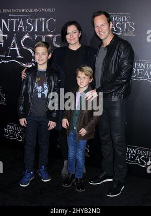 Patrick Wilson, wife Dagmara Dominczyk, sons Kalin & Kassian attends the world premiere of 'Fantastic Beasts and Where To Find Them' at Alice Tully Hall on Thursday, Nov. 10, 2016, in New York. Stock Photo