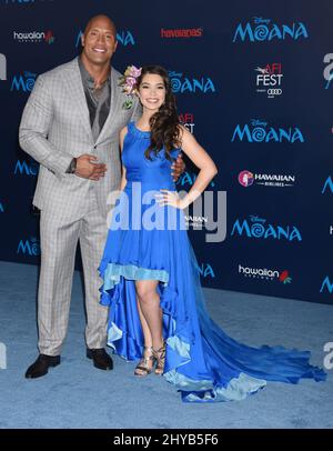 Dwayne Johnson and Auli'i Cravalho attending the Premiere of 'Moana' in Los Angeles Stock Photo