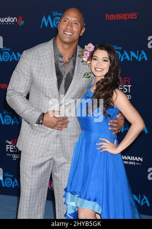 Dwayne Johnson and Auli'i Cravalho attending the Premiere of 'Moana' in Los Angeles Stock Photo