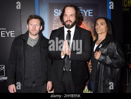 Keir O'Donnell, Angus Sampson and Zahn McClarnon attending the Hulu Original Series 'Shut Eye' Premiere held at the ArcLight Cinemas Hollywood Stock Photo
