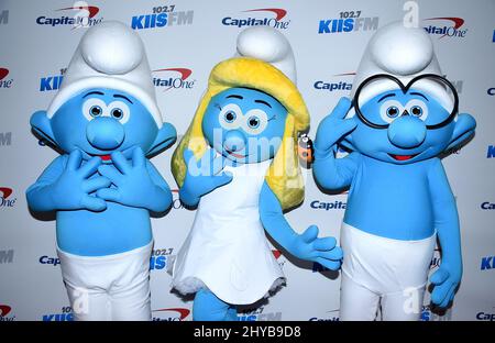 The Smurfs, Hefty Smurf, Smurfette and Brainy Smurf attending 102.7 KIIS FM's Jingle Ball 2016 held at Staples Center in Los Angeles, California Stock Photo