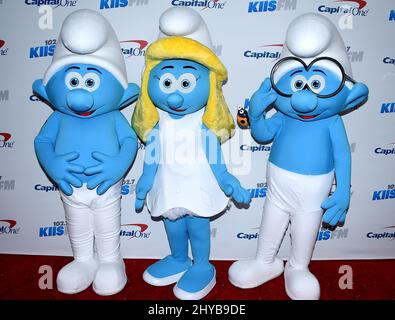 The Smurfs, Hefty Smurf, Smurfette and Brainy Smurf attending 102.7 KIIS FM's Jingle Ball 2016 held at Staples Center in Los Angeles, California Stock Photo