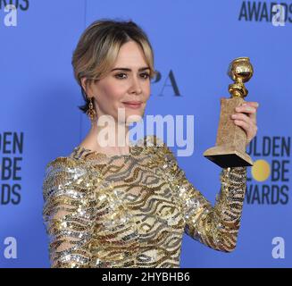 Sarah Paulson with their trophy in the press room at the 74th Annual Golden Globe Awards held at the Beverly Hilton Hotel Stock Photo