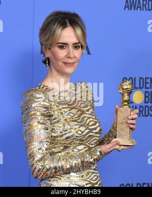 Sarah Paulson with their trophy in the press room at the 74th Annual Golden Globe Awards held at the Beverly Hilton Hotel Stock Photo