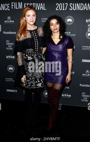 Brittany Snow and Angelic Zambrana attends the 'Bushwick' premiere at Sundance Film Festival 2017 held at the Library Center Theatre Stock Photo