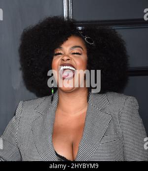 Jill Scott arrives at the 59th annual Grammy Awards at the Staples