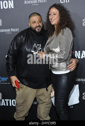 DJ Khaled and Nicole Tuck attending the Roc Nation Hosts Pre-Grammy Brunch in Los Angeles Stock Photo