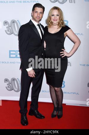 Scott Bailey and Adrienne Frantz arriving at The Bold and The Beautiful 30th Anniversary party held at Clifton's Cafeterias, Los Angeles, 18 March 2017 Stock Photo