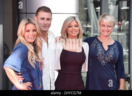 Kelly Packard, Donna D'Errico, Jaason Simmons and Erika Eleniak attending the first ever Baywatch SlowMo Marathon, a grueling 0.2km that must be run entirely in slow motion held at the Microsoft Square L.A. Live in Los Angeles, USA Stock Photo